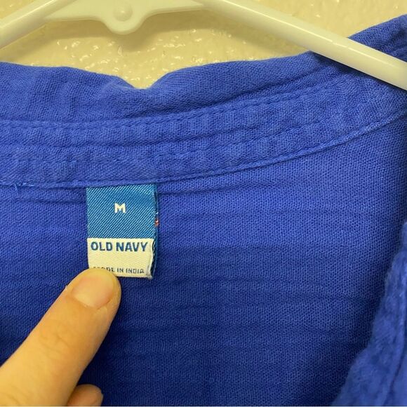 Old navy royal blue muslin gauze cotton button front Top blouse oversized crop M - Picture 7 of 9
